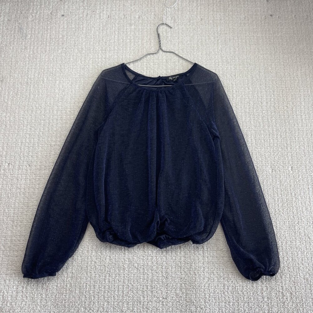 Whimsigoth Sheer Blouse Metallic Blue Top Wom Sz S Dark Romantic Fairy Chic Glam